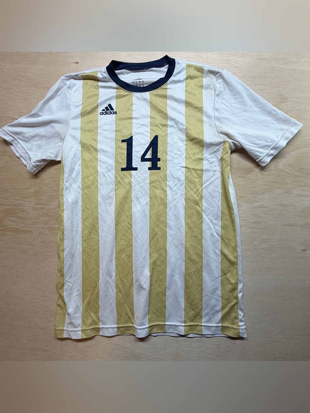 Adidas University of Pittsburgh Panthers Soccer Jersey #14 Gold Striped Mens L